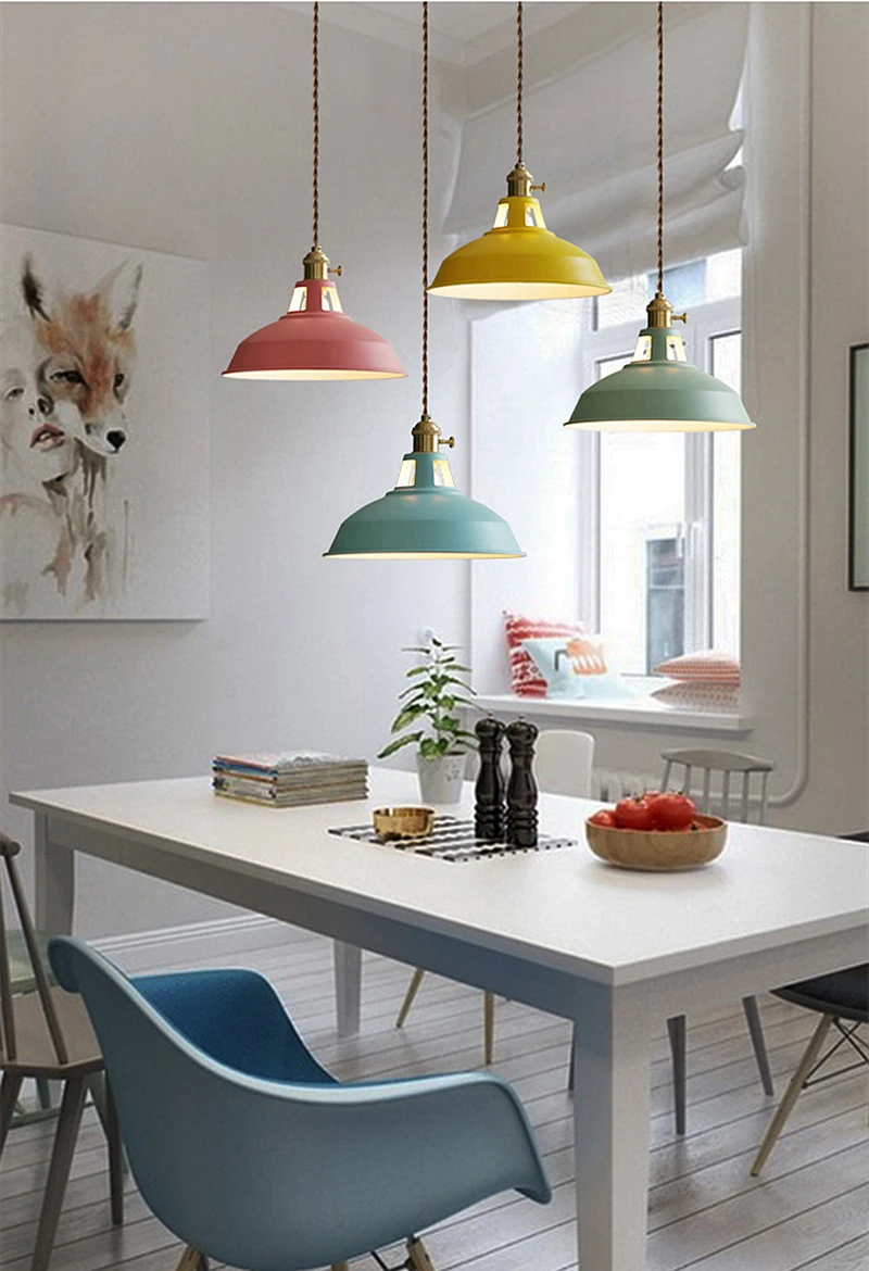 Nordic Industrial LED Pendant Lamp Retro E27 Colorful Lustre Chandelier Kitchen Restaurant Loft Home Decor Hanging Light Fixture