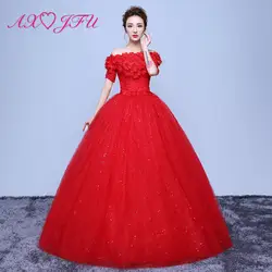 AXJFU принцесса красный цветок кружева свадебное платье Винтаж блестящие вечерние бисерные украшения для выреза «Лодочка» Жемчужный Цветок