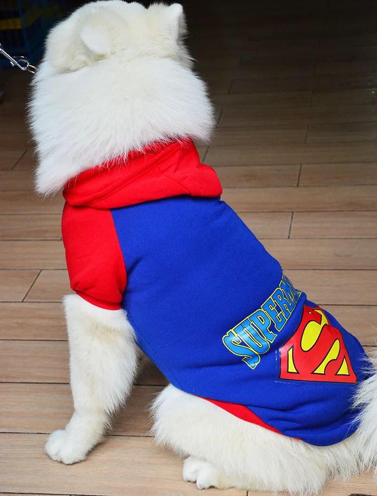 Большой размер, Супермен, синяя, Черная Толстовка для собак, одежда для маленьких собак, теплый костюм, одежда для домашнего животного, собаки, кошки, свитер со щенком, толстовка с капюшоном