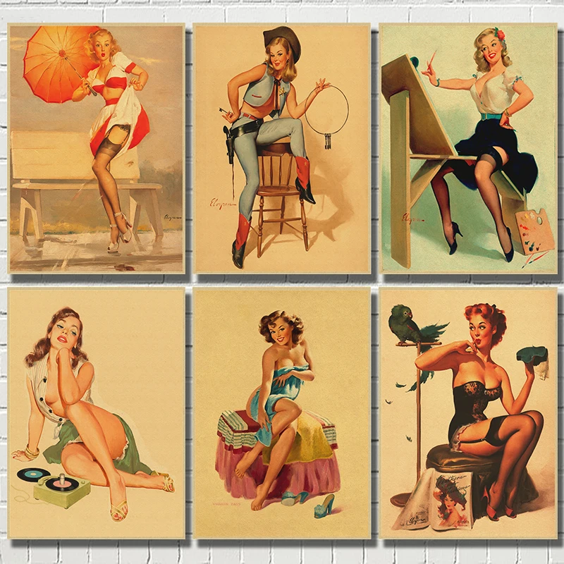 PINUP GIRLS NO.2 Вторая мировая война винтажная крафт бумага Классический плакат бар