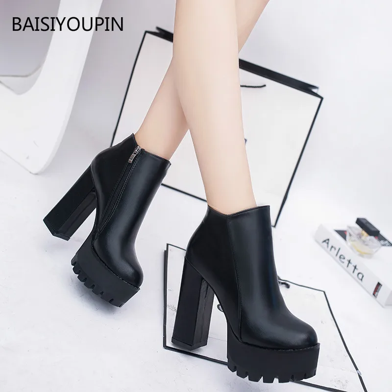 

New Martin Boots Women Shoes Fashion Concise 10.5cmHigh Heels Solid Platform(3.5cm) Female Pumps Ankle Booties Office Round Toe