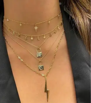 100% 925 Sterling Silver minmal tiny shiny moon star lightning charms pendant necklaces lovely cute girl women necklace Jewelry