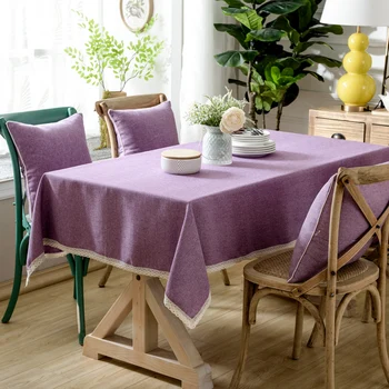 

WUJIE Nordic Simple Style Solid Color Tablecloth with Lace Embroidered Table Cloth Banquet Wedding Party Table Cover Home Decor