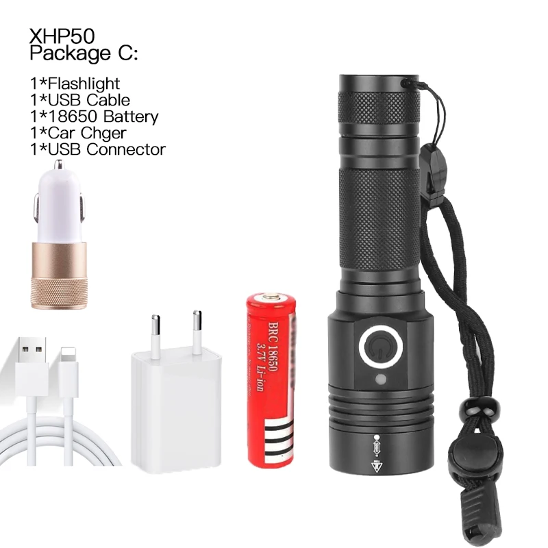 60000LM мощный светодиодный фонарик XHP50 фонарик USB зарядка светодиодный фонарь с зумом lanter 1*18650 батарея для кемпинга Велоспорт лампа - Испускаемый цвет: C
