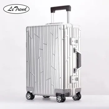 

LeTrend 100% Aluminum-magnesium alloy Rolling Luggage Spinner Men Business Brand Suitcase Wheels 20 inch Trolley Travel Bag