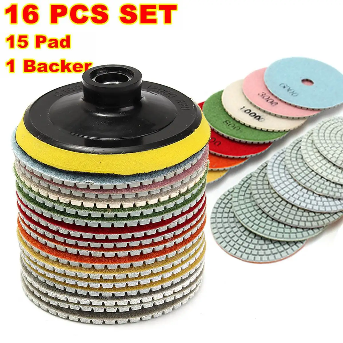 16pcs Diamond Polishing Pads Kit 4 Inch 100mm Wet/dry For Granite Stone