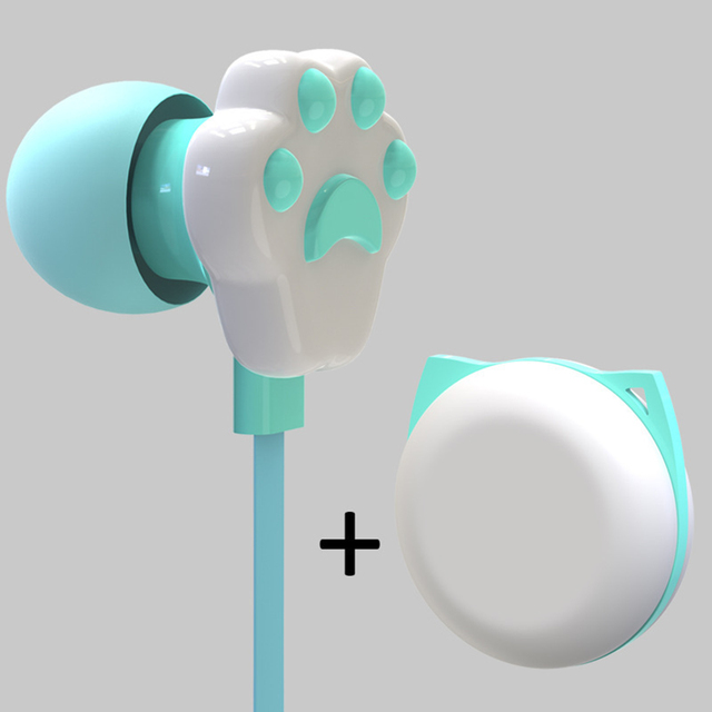 In Ear Cat Earphones with Microphone Earbuds Headset Storage Case Bag for iPods Smartphone MP3 PC Music Listening