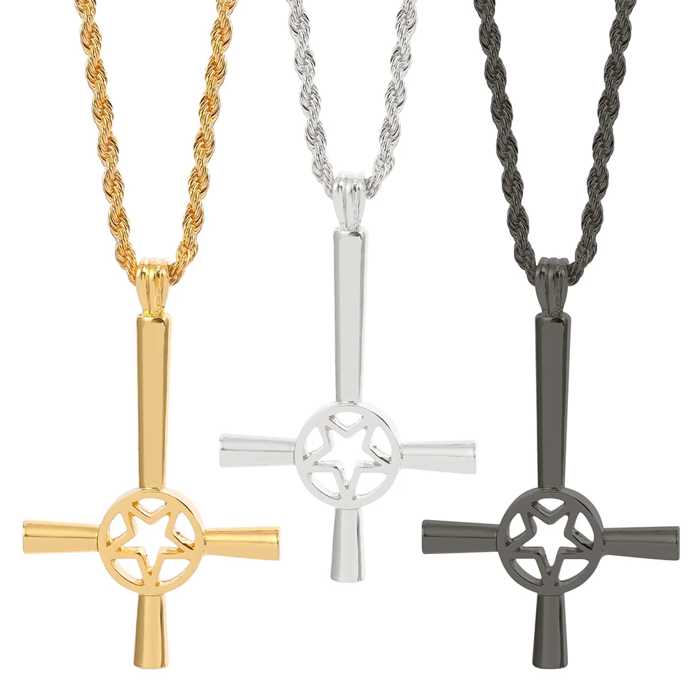 2020 New Cross Pentagram Star Pendant Necklace For Men Alloy Long Chain Male Necklaces Hip Hop Jewelry Gifts | Украшения и