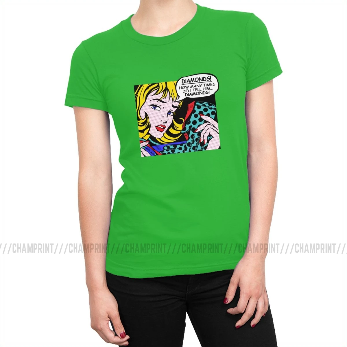Roy Lichtenstein комическое искусство девушка с перчатками футболки женские корейский стиль поп-арт футболка футболки tumblr топы Женская одежда - Цвет: Зеленый