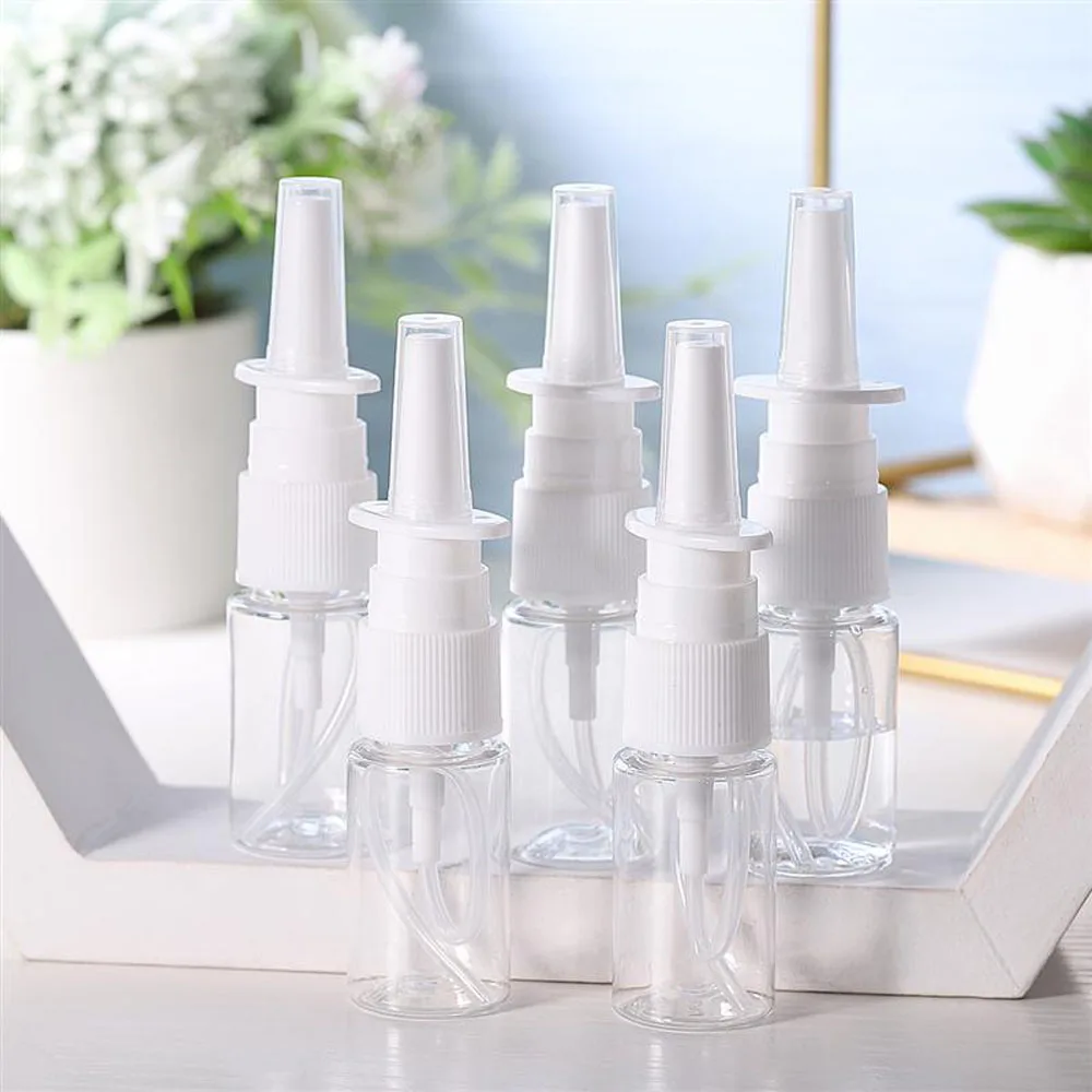 5pcs 10ml/20ml/30ml White Empty Plastic Nasal Spray Bottles Pump Sprayer Mist Nose Spray