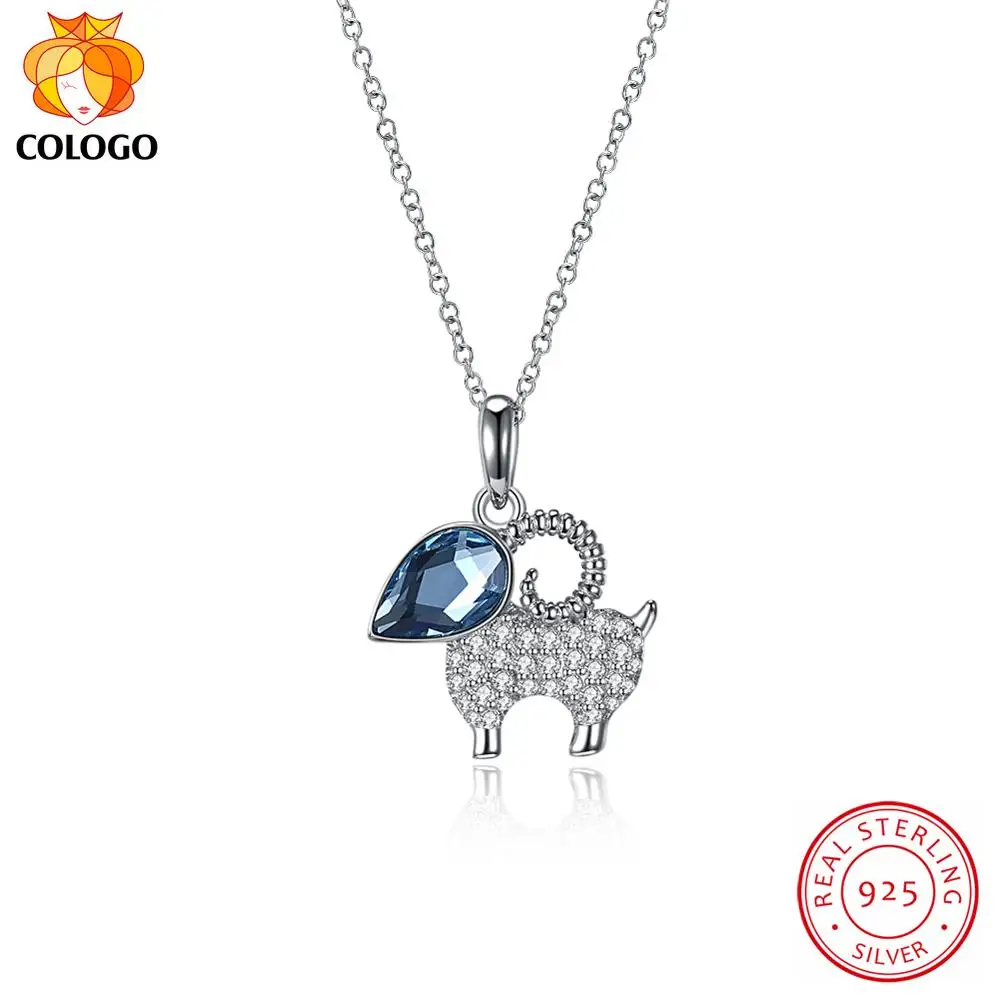 

COLOGO 925 Sterling Silver Cute lamb shape pendant Choker Dazzling crystal Necklace For Women Fine Jewelry Luxury Gifts LKN0043