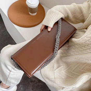 

New 2020 Persoality Chain Handbags Women Brand Designer Shoulder Bags PU Leather Package Ins Female Purse Party Evening Clutch