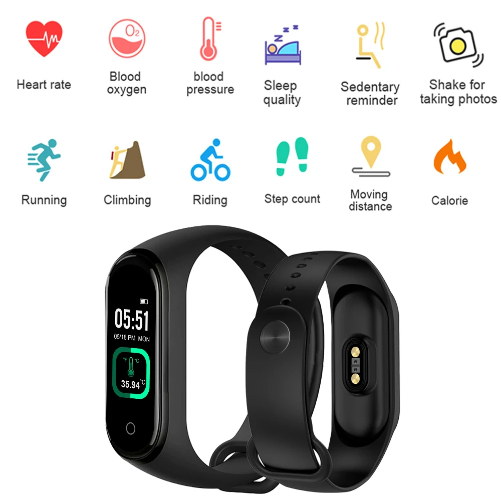 M4 Pro Smart Band Thermometer Newm4 Smartband Fitness Tracker Heart Rate  Blood Pressure Bracelet Smart Wristband For Android Ios - Smart Remote  Control - AliExpress
