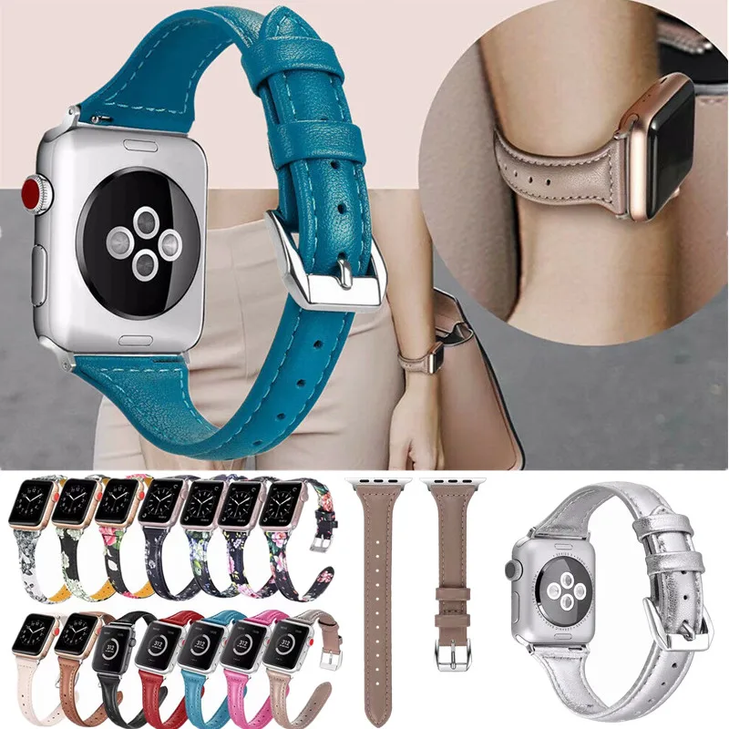 

Genuine Leather Classic Buckle Band for Apple Watch Series 5 4 3 2 1 Women Slim Elegant Strap for iWatch 40/44/38/42mm Watchband