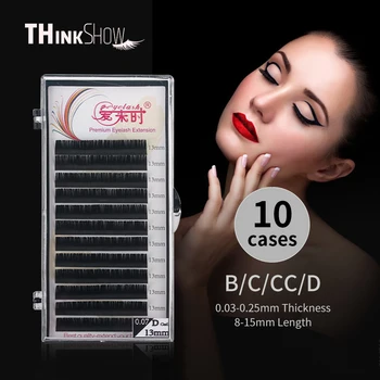 

THINKSHOW 10 Case Individual Eyelashes Extension Soft Material Natural black 100% Handmade Eyelash Extension Silk Mink Lashes