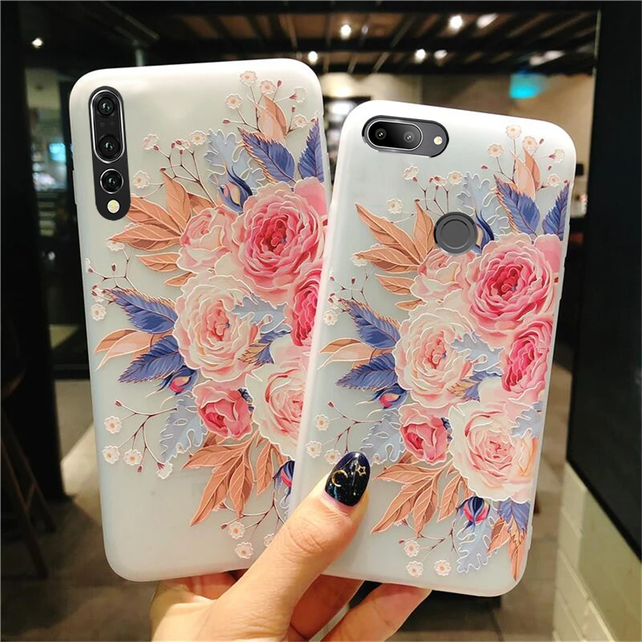 Скраб бампер чехол для huawei Mate 10 20 p20 lite Pro Чехол honor v10 3D Рельефный цветок задняя