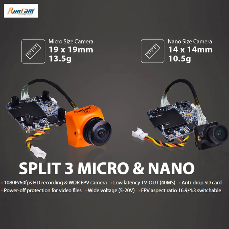 RunCam split 3 Micro& split 3 Nano DC5-20V 1080 P/60fps HD запись и WDR FPV камера PAL/NTSC переключаемая 40 мс низкая задержка для RC