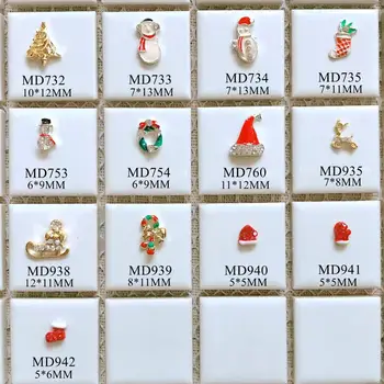 

50pcs/bag 3D Charms Metal Christmas Series Tree Snowman Santa Claus Candy Hat Deer Nail Decoration Metal Nail Art Deco