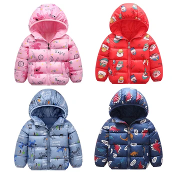 

2020 Autumn Boys Down Jackets Girls Hooded Outerwear Children Cartoon Warm Jacket Baby Kids Coat Clothes Winter Girls Jacket