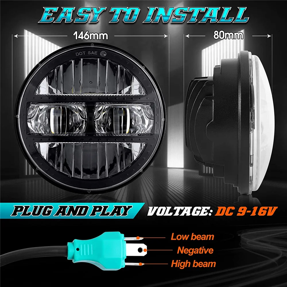 Black 5.75Inch Motorcycle Projector Led Headlight 5.75" H4 Headlamp With DRL For
