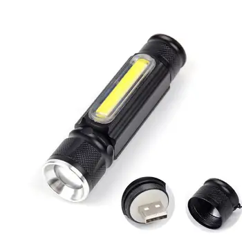 

Portable T6 + COB LED Tactical Flashlight, 3 Modes Zoomable Torch Lamp, USB Rechargeable Flash Work Light With Tail Magnet