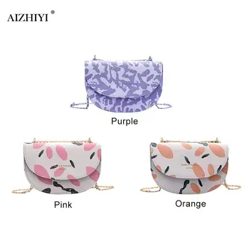

Delicate Women Print Crossbody Bag Classic Texture Creative Chic Leather Semicircle Saddle Chain Small Shoulder Purse