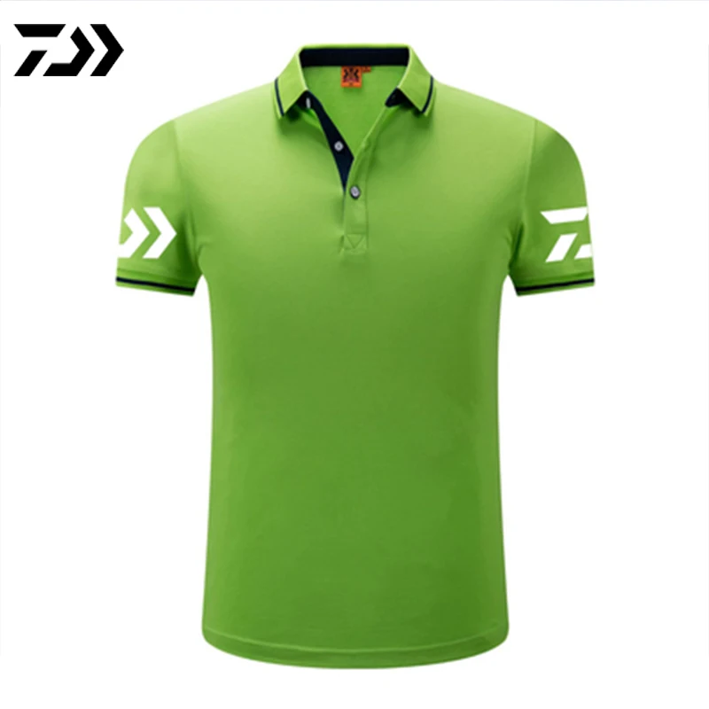 Daiwa Polo футболка для рыбалки, Мужская Лоскутная футболка с отложным воротником и пуговицами, Спортивная быстросохнущая дышащая футболка с защитой от солнца для рыбалки - Цвет: Зеленый