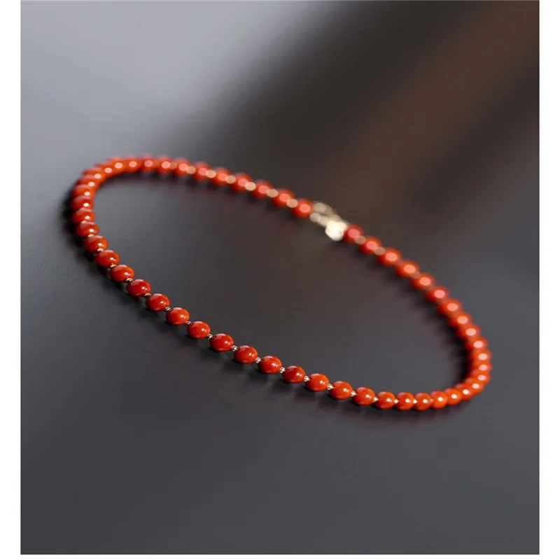 DAIMI Liangshan 6-6.5mm South Red Agate Necklace gemstones Female Genuine Yellow 14K Gild Beaded To Send Mom | Украшения и