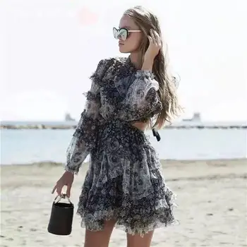 

Summer Vacation Bohemian Printed Women Dress 2020 Runway Designers Sexy V-neck Backless Ruffles Mini Dress Female