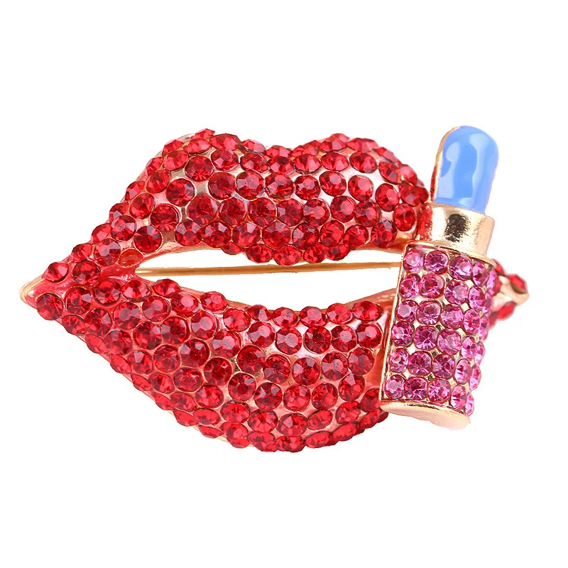 

Lan hao Korean-style Full of Crystals Corsage Accessories Women's Fashion Sexy Red Lipstick Lips Brooch Cardigan Big Pins Xz222