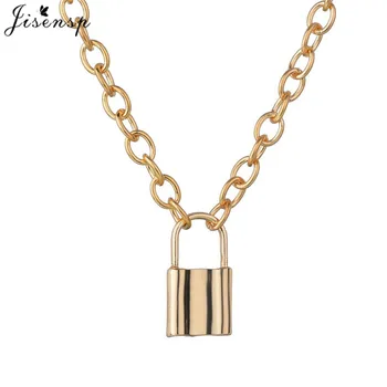 

Jisensp Simple Padlock Pendant Necklace Hip Hop Lock Necklace for Women Gold/Silver Color Chunky Necklace Gothic Fashion Jewelry