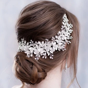 

Silver Color Flower Headband Wedding Tiara Bride Hair Accessories Wedding Headband Flower Rhinestone Hair Jewelry Headpiece