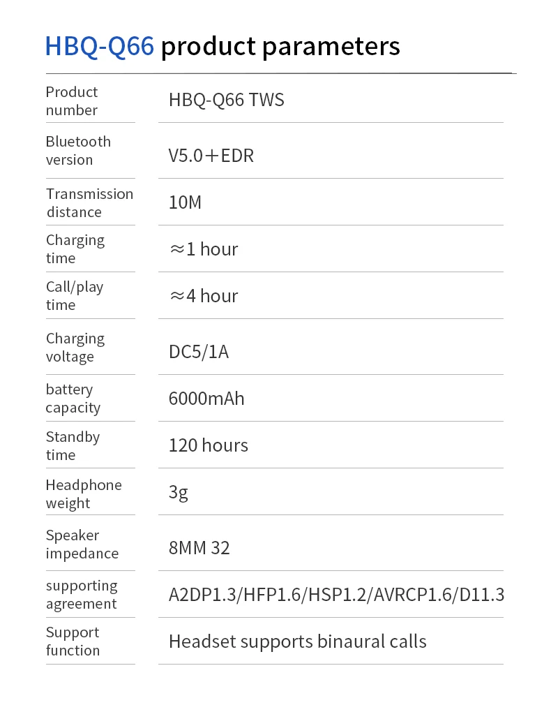 Q66 TWS беспроводная Bluetooth гарнитура музыкальные стерео наушники спортивные водонепроницаемые наушники, 6000 мАч чехол для зарядки аккумулятора для телефона