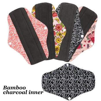 

S M L Reusable Sanitary Pad 5 Pcs Washable Absorbent Charcoal Sanitary Towel Cloth Bamboo Menstrual Pads