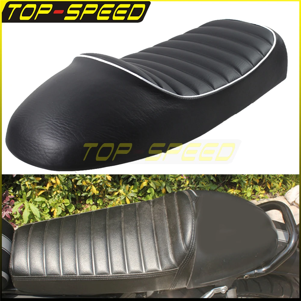 

Motorcycle Flat brat Styling Vintage Saddle Cafe Racer Seat Black Cafe Racer Leather Waterproof For Honda Cafe Racer Soft Seat