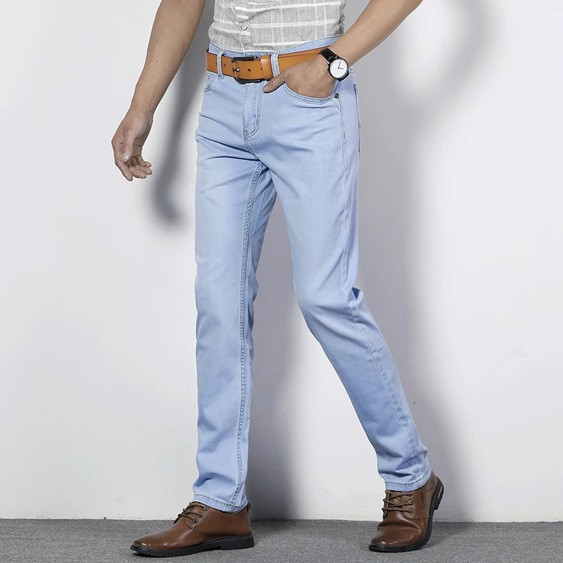 70% OFF For Casual Men's Washed Pure Color Denim Jeans Fashion Business Trend Trousers Zipper Straight Streetwear Long blue Pants 40