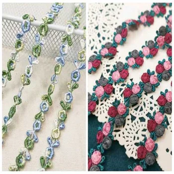 

5Yds/lot 1.2cm Wide Green Purple Mixed~Red Color.. Floral Venise Lace Trim with Design for Wedding Bridal,Garment Decoration