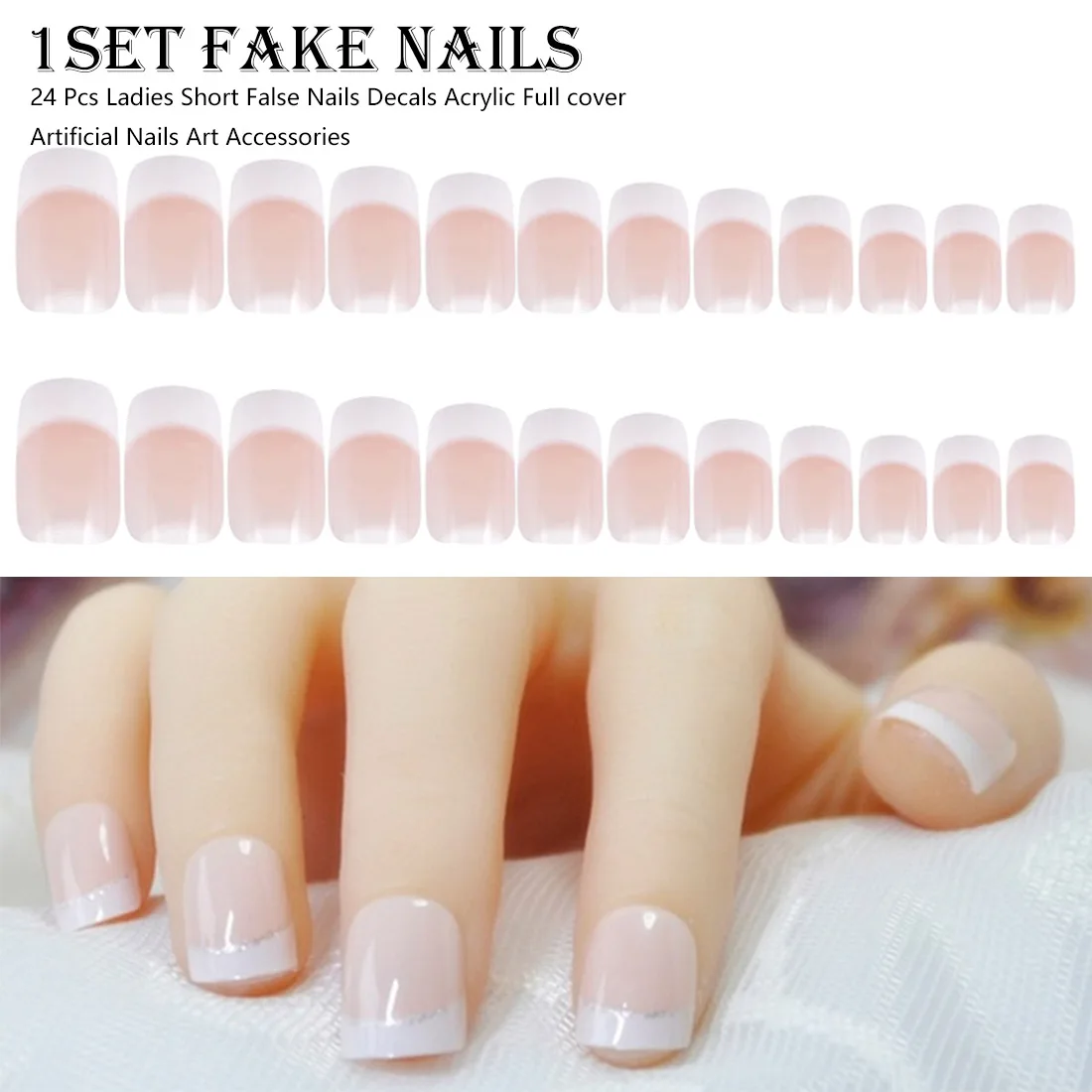 

24Pcs False Toe nail Tips Set French Full Cover Fake Toe Nail Tips for DIY Manicure Decoration
