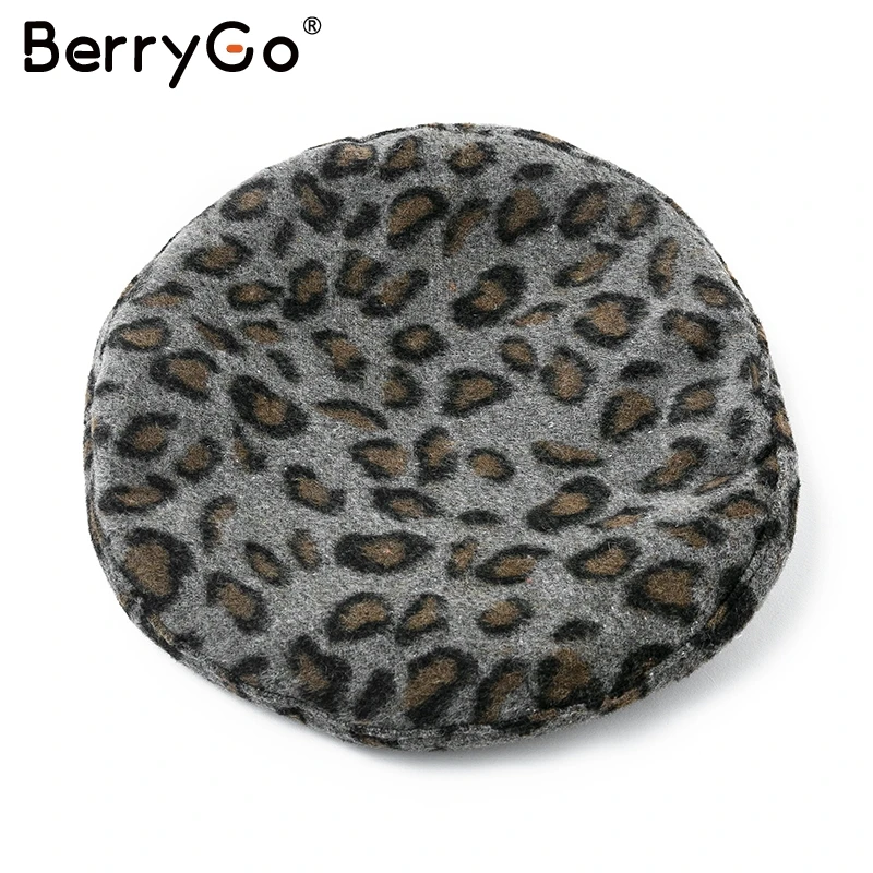 Темно-серый BerryGo элегантный Леопардовый женский берет шляпа Повседневная теплая уличная берет шапка Кепка эластичная Дамская мода осень зима Берет шапочка - Цвет: Темно-серый