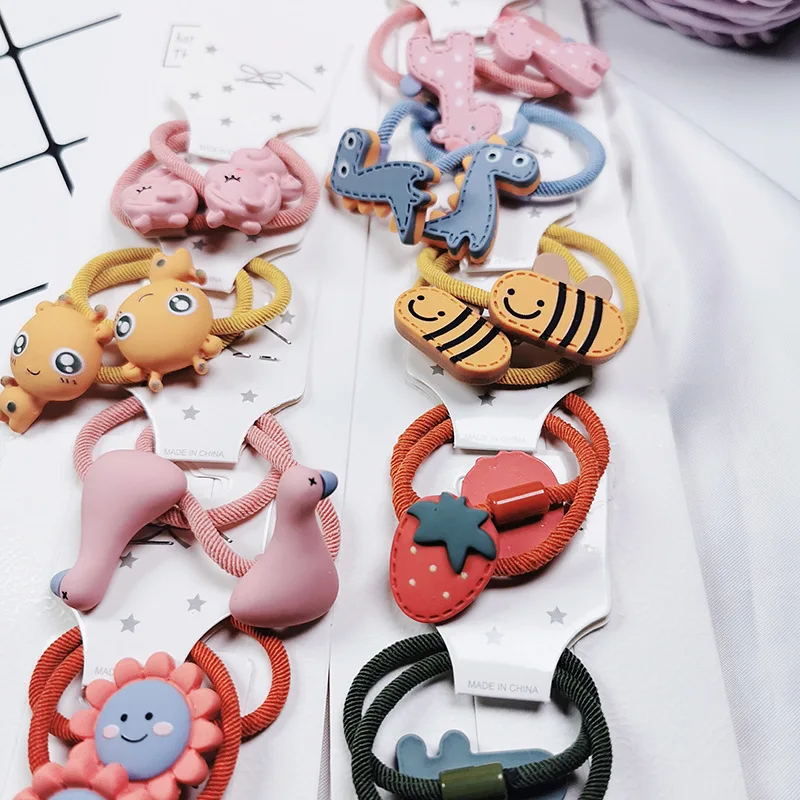 

Kids Children Baby Girls Elastic Bandage Korean Sweet Cute Cartoon Resin Children's Hair Ring 5 Pairs Elastic Bands