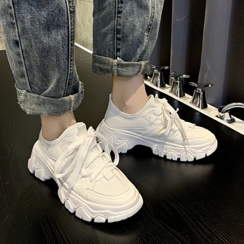 

Women Platform Chunky Sneakers 2020 Designers Fashion Lace Up Casual Shoes Woman Tennis Basket Female Vulcanized Shoes Autumn