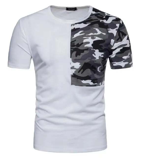 Casual camouflage stitching short-sleeved bottoming shirt T-shirt