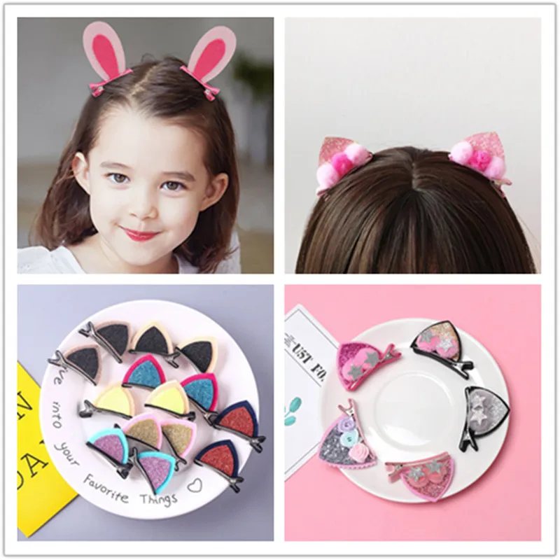 

2PC Fashion lovely Cat ear Sequins Hair Pins for Children in Women's Hair Accessories Cute Children's series HeadWear
