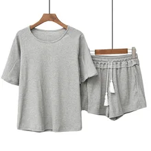 SOVELOSA/ Хлопковые женские пижамные комплекты с коротким рукавом+ шорты, летняя Домашняя одежда, пижамы для женщин, повседневное сексуальное женское белье с круглым вырезом
