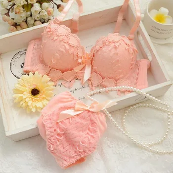 

Japanese lingerie set thin embroidery push up bra set sexy lace underwear set Floral bras for women bra and panty set