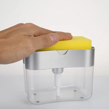 

ABS Soap Organizer Pump Manual Press Liquid Dispenser Container with Sponge Rack for Kitchen Bathroom Accessories Set