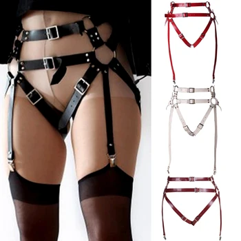 

Pu Leather Harness Garter Cage Waist Stockings Suspender Belt Goth Adjust Plus Size Sexy Lingerie Halloween Club Festival Rave