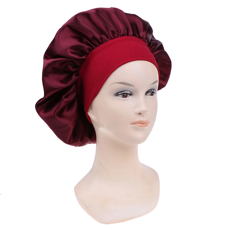 58 см, одноцветная Женская атласная шапочка для ухода за длинными волосами, шапка для ночного сна, шелковая шапочка для головы, Регулируемая Шапочка для душа, вязаная шапка
