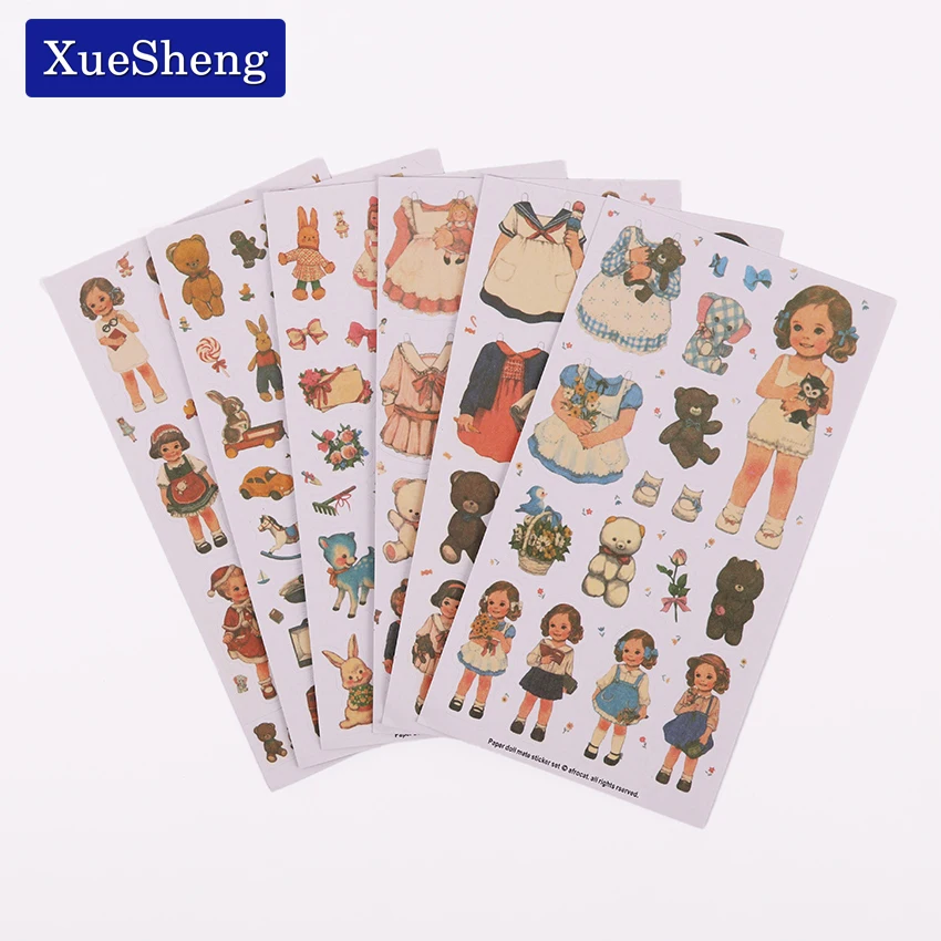 New Cute Creative Stickers Paper Girl Combination Paper Doll Mate Diary Notebook Label Stationery Sticker 6 PCS/Pack