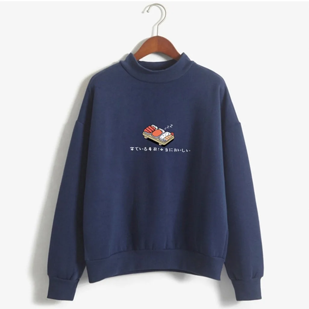 JAYCOSIN Fashion Women Casual Simple Sushi Printed Hooded Loose Sweatshirt Comfortable Soft Sweet Cute Pullover Top Blouse